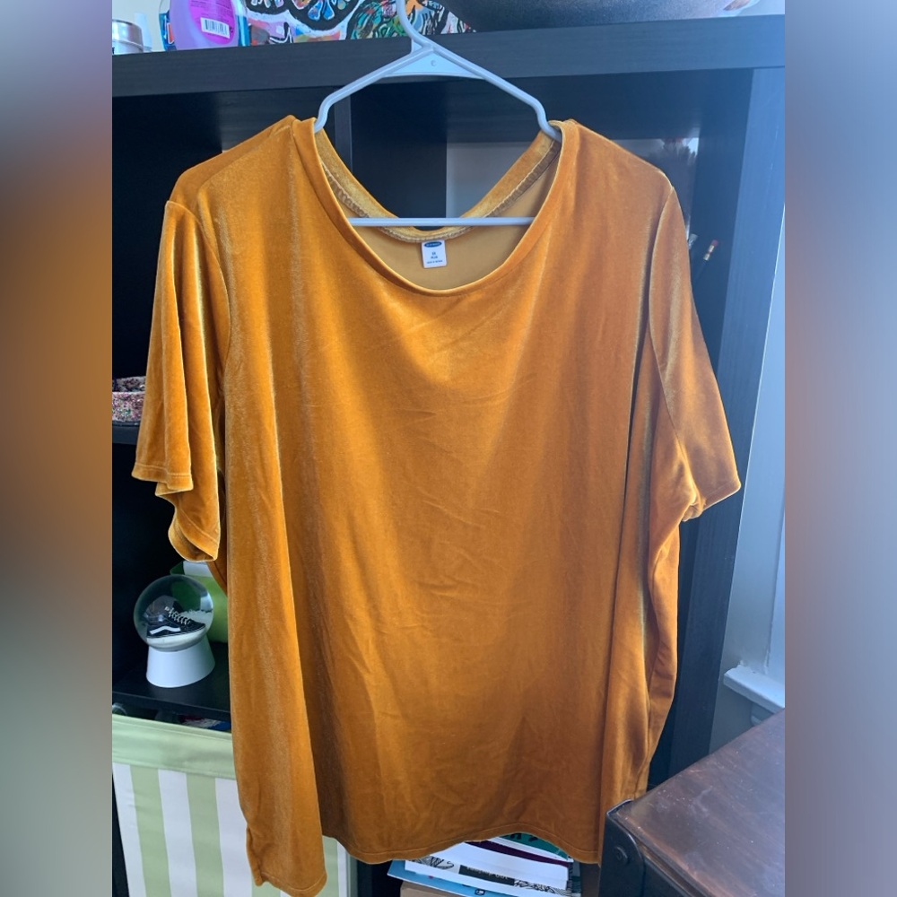Gold Velvet Short Sleeve Blouse